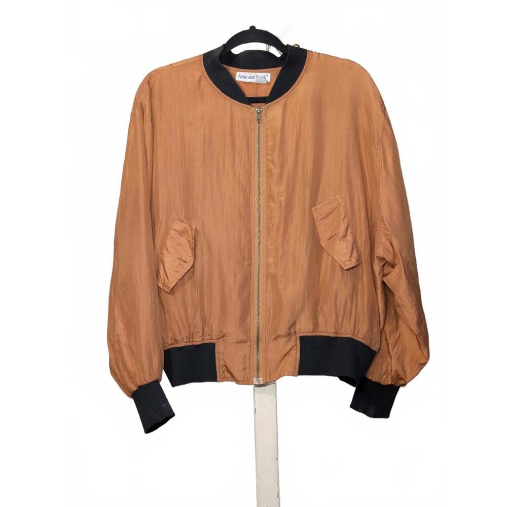 Vintage 80s Anna & Frank 100% Silk Orange Bomber Jacket EUC